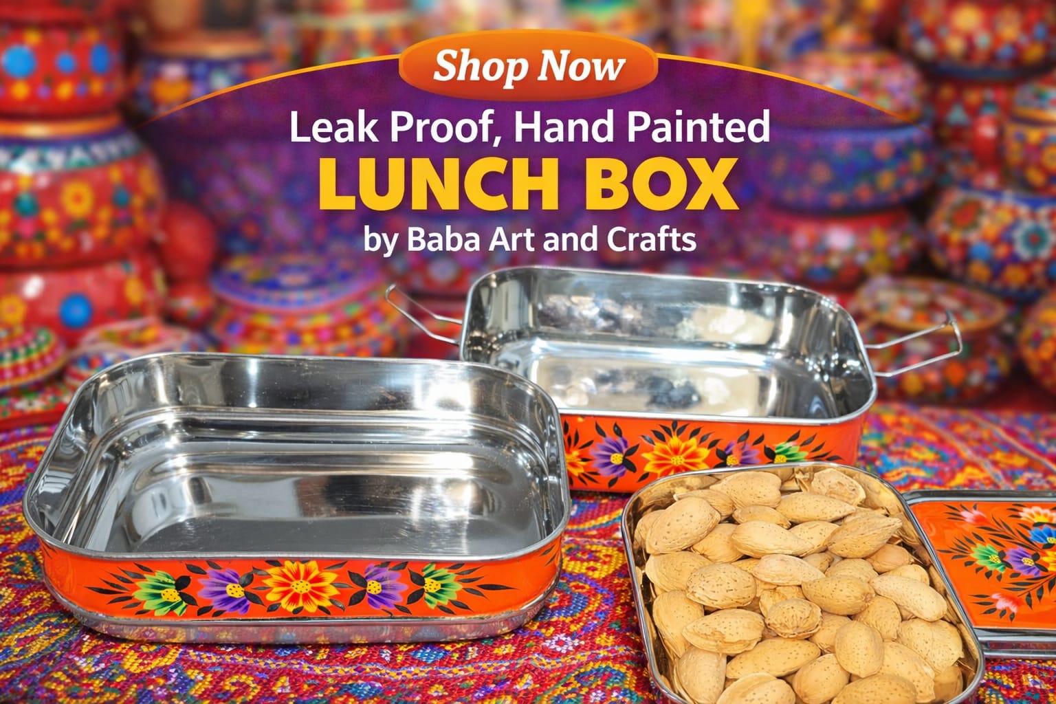 Hand painted lunch box,Bento lunch box,Enamelware tifin box,Kashmiri Enamelware,bento box for kids,hand painted bento box